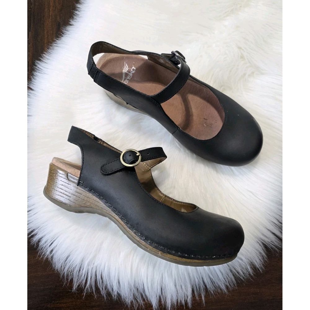 Dansko Maureen Clogs Women's 37 / US 7 Mary Jane Slingback Black Nubuck Leather